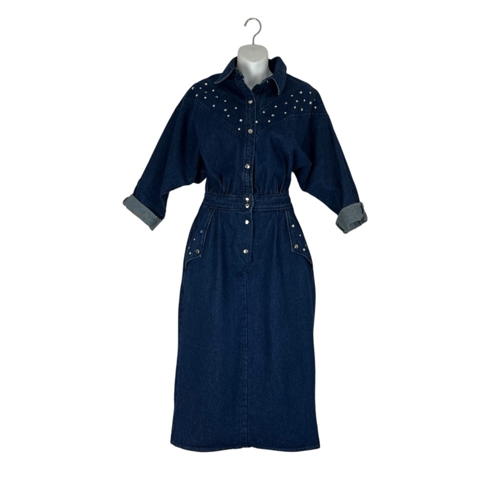 Vintage 80s In-Tice-Ment Western Studded & Rhinestone Denim Dress – Size 11/12